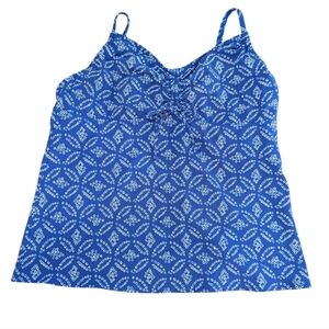 Land's End Blue White Geometric Pattern Underwire Swim Tankini Top Size 16 *GUC